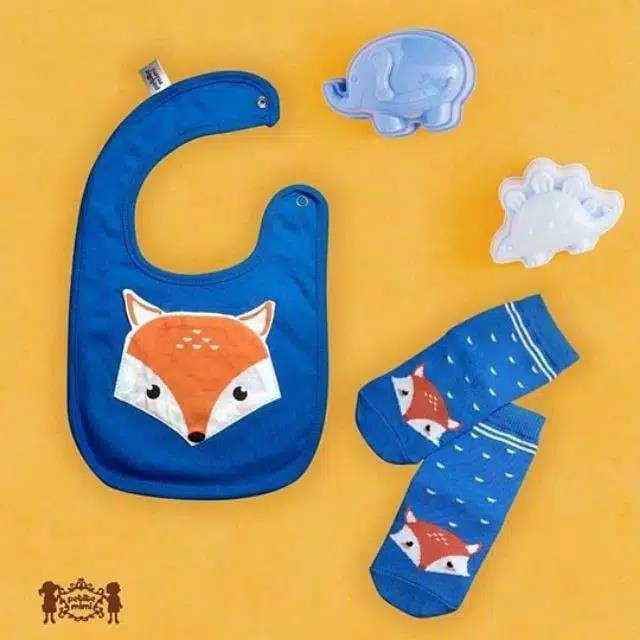 Petite Mimi Bibs + Socks 2in1 PM-BIBKK Slaber Celemek dan Kaos Kaki Bayi Motif