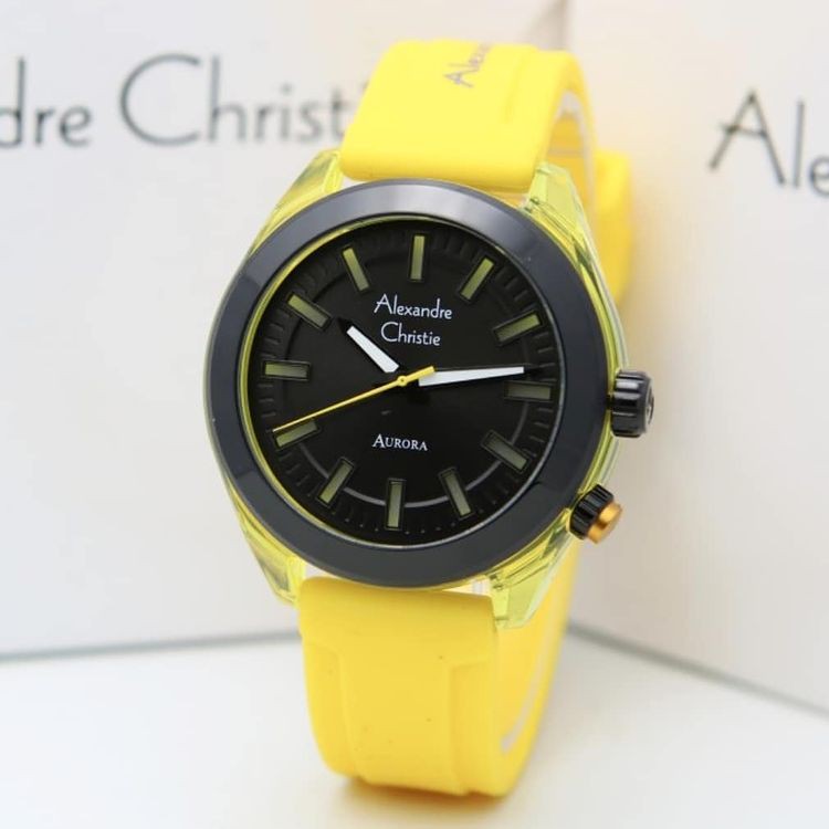 Alexandre Christie AC2928 Original Jam Tangan Wanita Tali Rubber Yellow Black