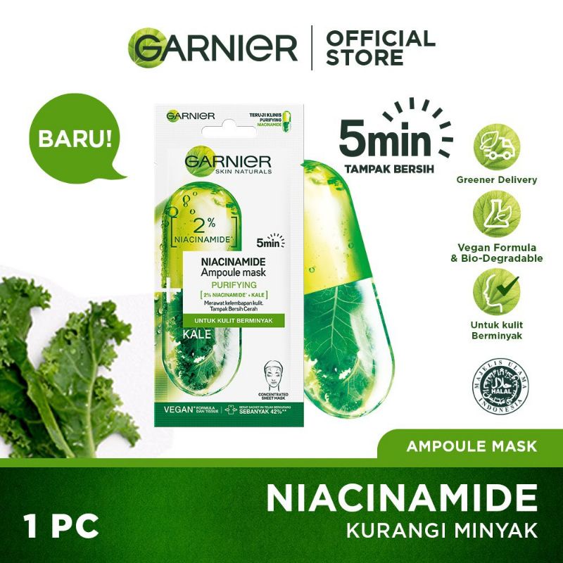 Garnier Ampoule Mask Niacinamide + Kale untuk Kulit Berminyak - Sheetmask