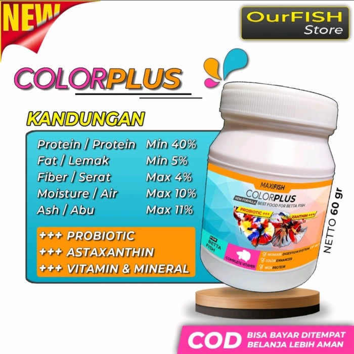 COLORPLUS - Pelet Premium Cupang With Astaxanthin 60 Gram