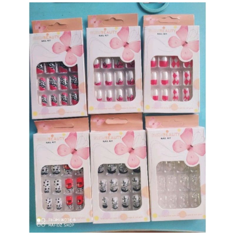 KUKU PALSU + LEM SET ISI 12 FAKE NAILS ART