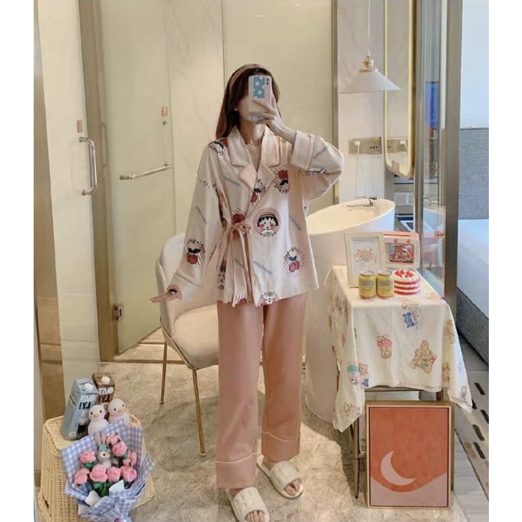 Baju tidur piyama kimono bahan kaos premium celana panjang