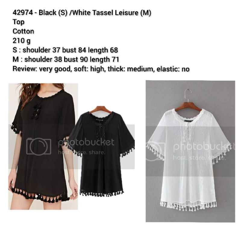 Dress summer pantai putih hitam rumbai lengan pendek