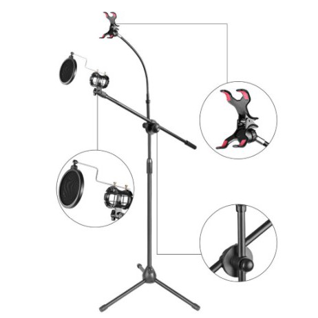 [ALAT STUDIO] - TaffSTUDIO Microphone &amp; Smartphone Stand Holder 360 Degree - MS-70B - Black