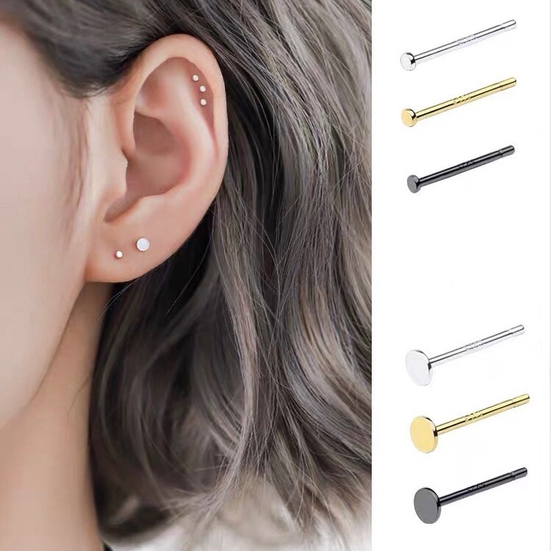 Magic789 Anting Tusuk Sterling Silver 925 Model Piringan Hitam Gaya Punk Untuk Unisexpriawanita