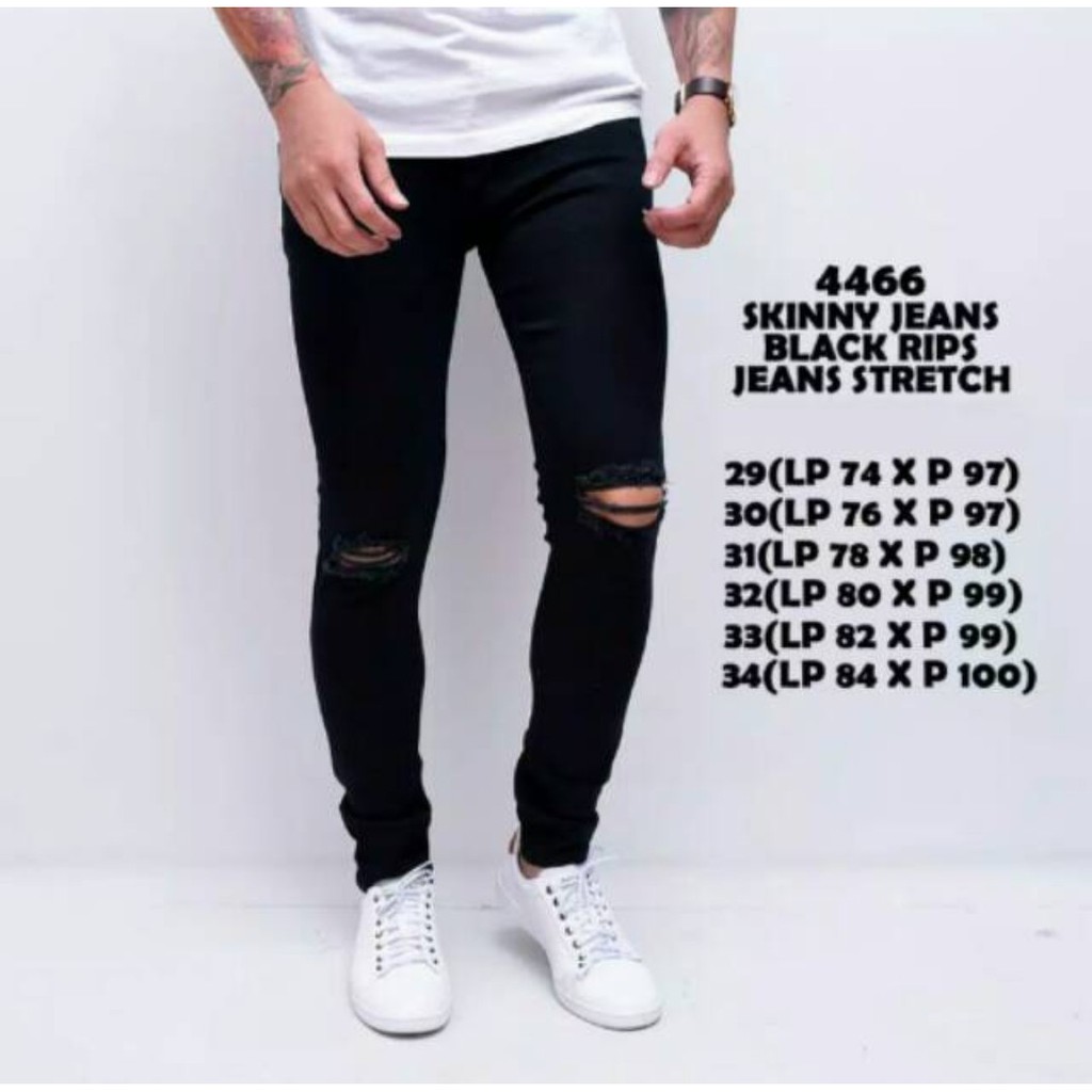  Celana  ripped jeans  pria ukuran M L XL model  sobek lutut 