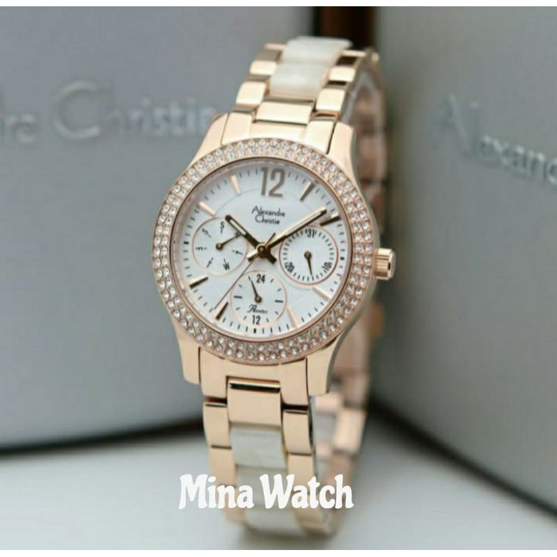Jam tangan wanita Alexandre Christie original ac2463 rosegold white