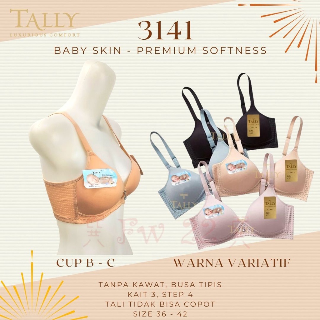 Tally 3141 Bra Tanpa Kawat Berbahan Baby Skin yang Lembut dan Berpori dengan Ukuran 36 - 42