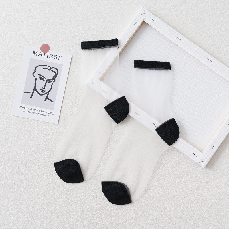 Kaos Kaki Transparan Bermotif Kaos Kaki Wanita Import Elegant Ankle Stocking KK-019-Hitam