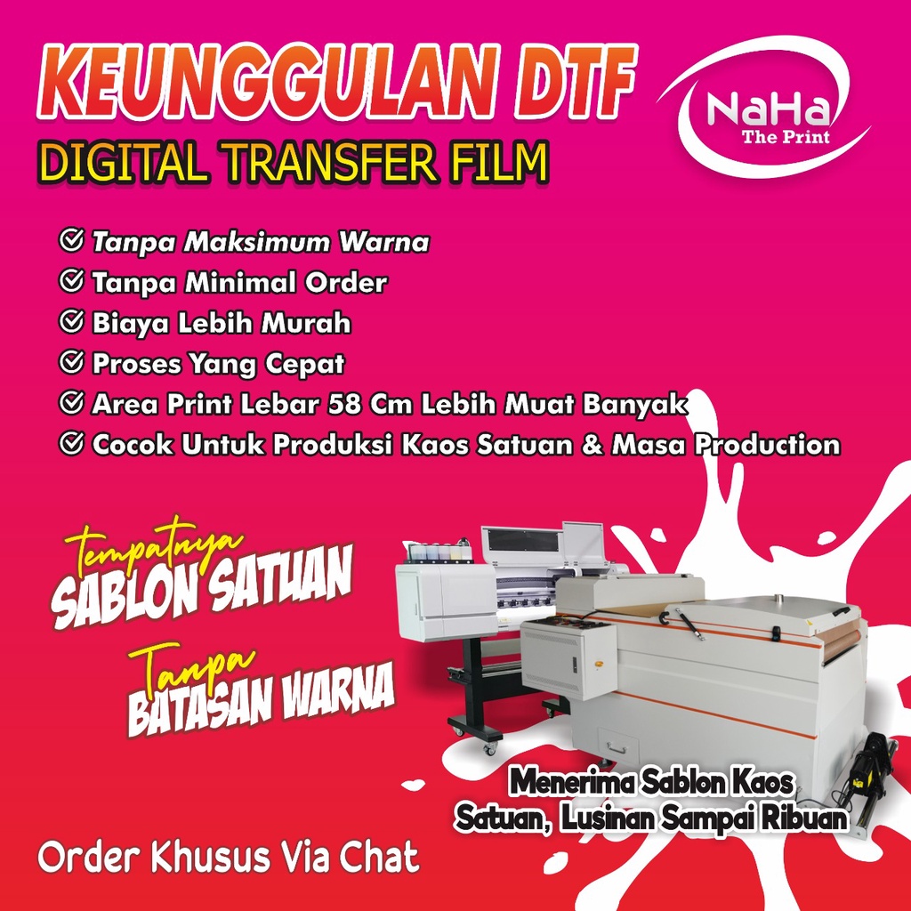 CETAK SABLON DTF SIAP PRESS SATUAN DAN METERAN MURAH CUSTOM