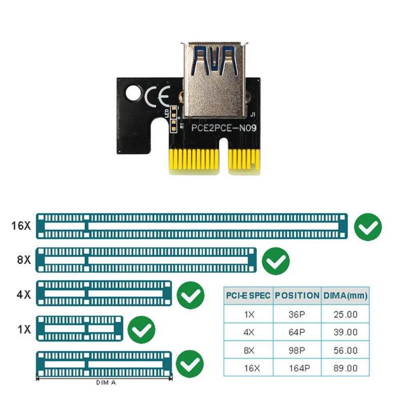 Btsg 6pin Card 15pin PCIE 1X 4X 8X 16x EPCI-E Riser Extender Kawat PCIE USB 3.0 PCI E Riser Gold Graphic Card 6pin Port