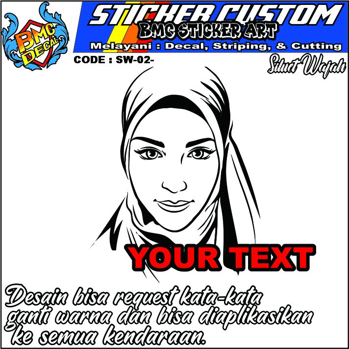 Jual Sticker Cutting Siluet Cewek Hijab bisa dipasng di truck, mobil