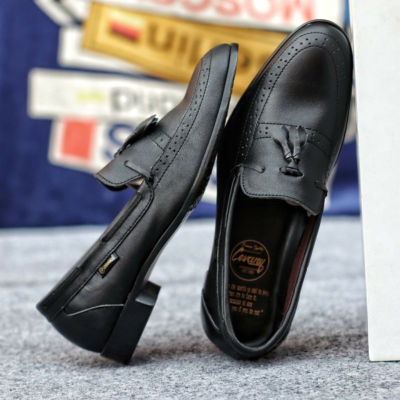 DRESSROSA BLACK Sepatu Pantofel Pria Kulit Asli Slip On Pentopel Casual Slop Formal Kerja Kantor Pesta Trendy Elegan