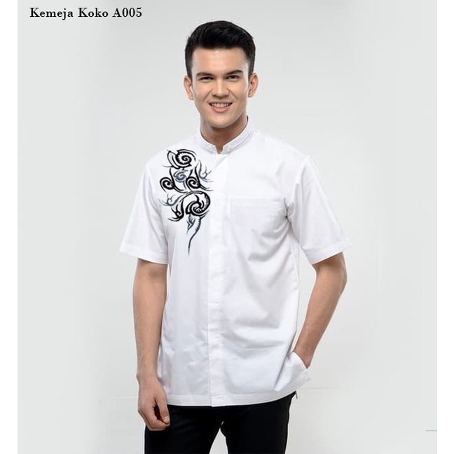 Kemeja Koko A005/Promo Baju  Motif Bordir Modern  Sale!!! / Kemeja Koko Remaja &amp; Dewasa / Baju Muslim Lebaran M-L-XL