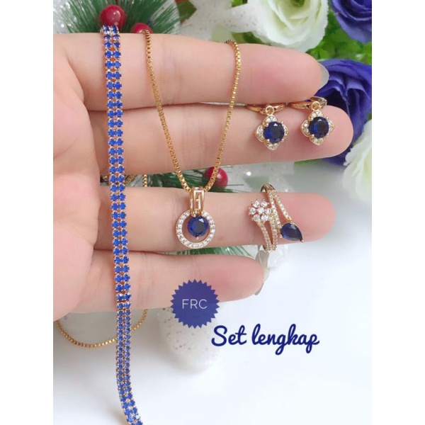 [Xuping] Set perhiasan wanita permata biru gelang rantai full diamond biru cantik mewah 18 karat xup