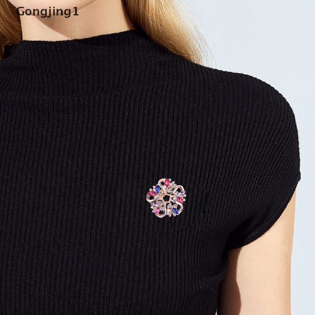 Gongjing1 Bros Pin Korsase Desain Bunga Hias Berlian Imitasi Multi Warna Untuk Wanita