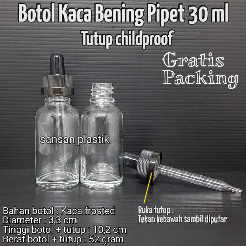 Botol kaca pipet 30ml bening pipet childproof / Botol pipet childproof 30 ml bening