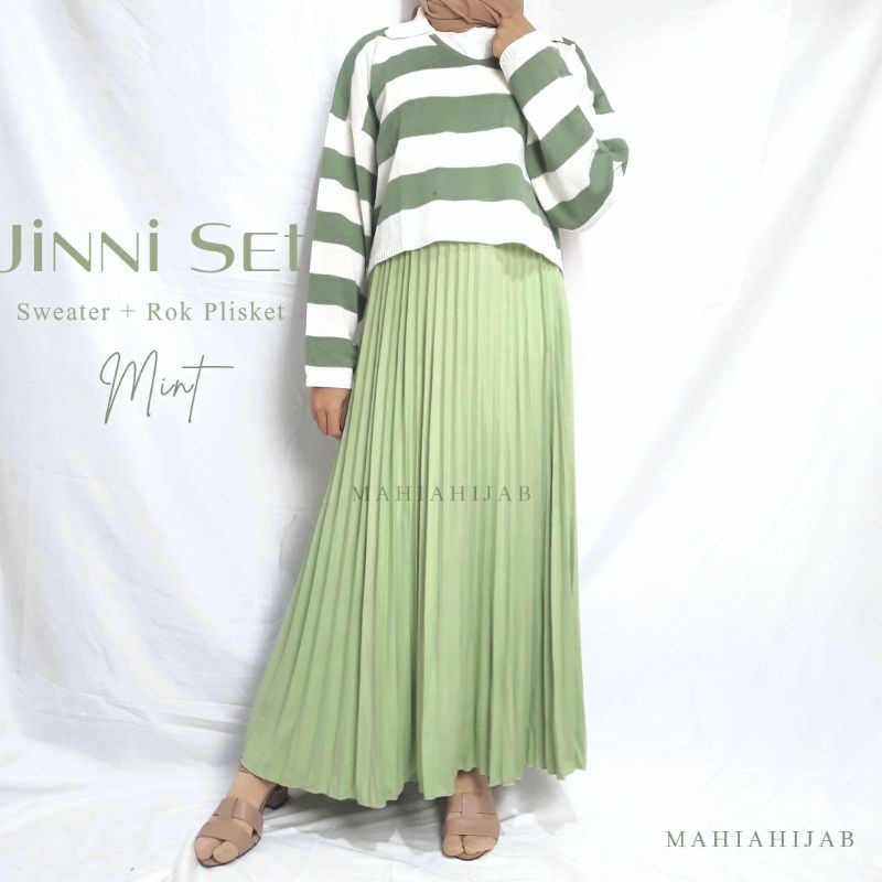 Jinni one set sweater rajut + rok plisket | outer fuji knit sweater crop | setelan wanita rajut premium