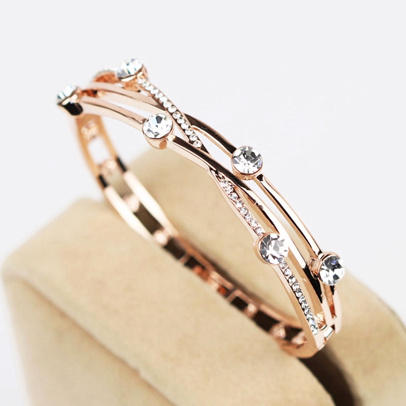 Gelang Titanium Premium Berlian Silang Lapis Emas 18K Wanita Anti Karat Korea Bangle-6