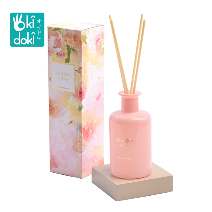 OKIDOKI Reed Diff Velvet Rose & Peony 200 mL - Pewangi Ruangan - Reed Diffuser - Aromatherapy