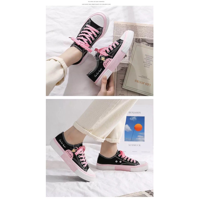 IDEALIFESHOES SEPATU KANVAS WANITA ABG WARNA PINK IMPORT SEPATU CEWEK CUTE SHOES  KY-04