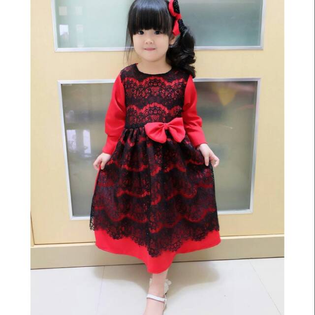 Ethnic Tasya Dress Brokat Lengan Panjang Gamis Brukat Anak Baju Anak Perempuan Baju Muslim Anak