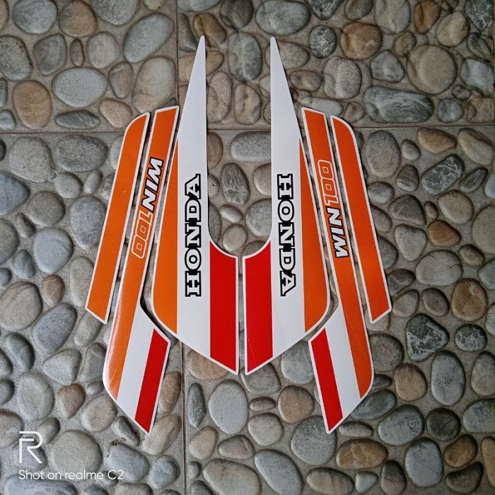 striping stiker motor Honda win 100 2000 putih-orange