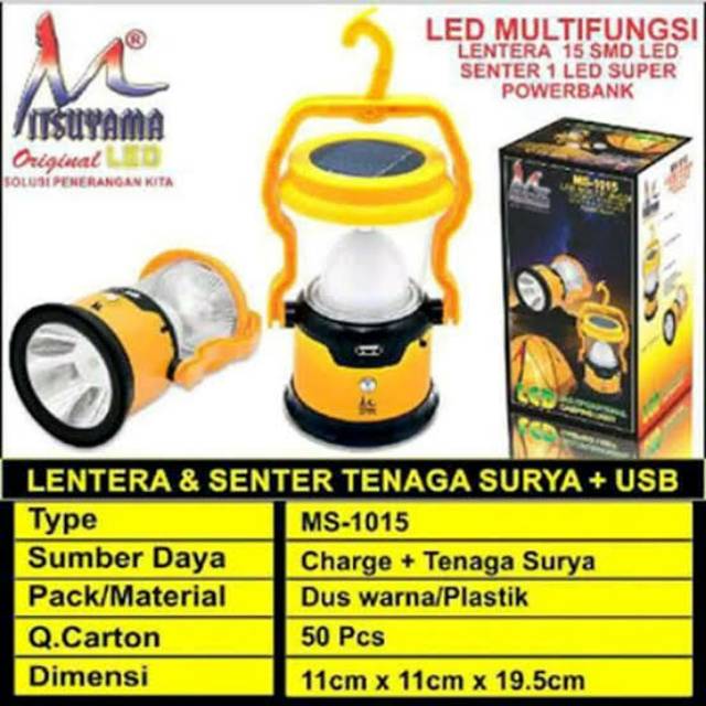 Lentera Emergency &amp; Senter &amp; Powerbank &amp; Solar panel MS-1015