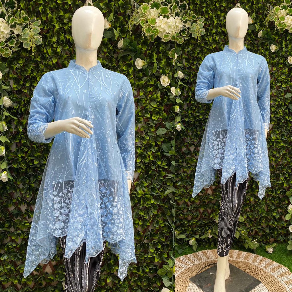 terbaru set kebaya tunik mauri / set kebaya tunik tulle mutiara bordir timbul / set kebaya pesta