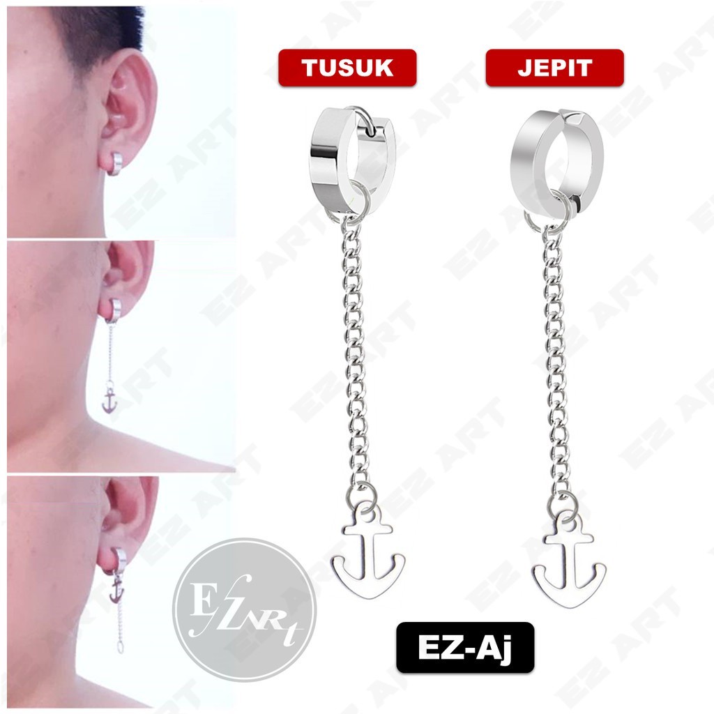 1Pc Model EZ-Aj Silver Anting Jangkar Anchor Rantai untuk Pria dan Wanita Jepit Tusuk Variasi Bandul