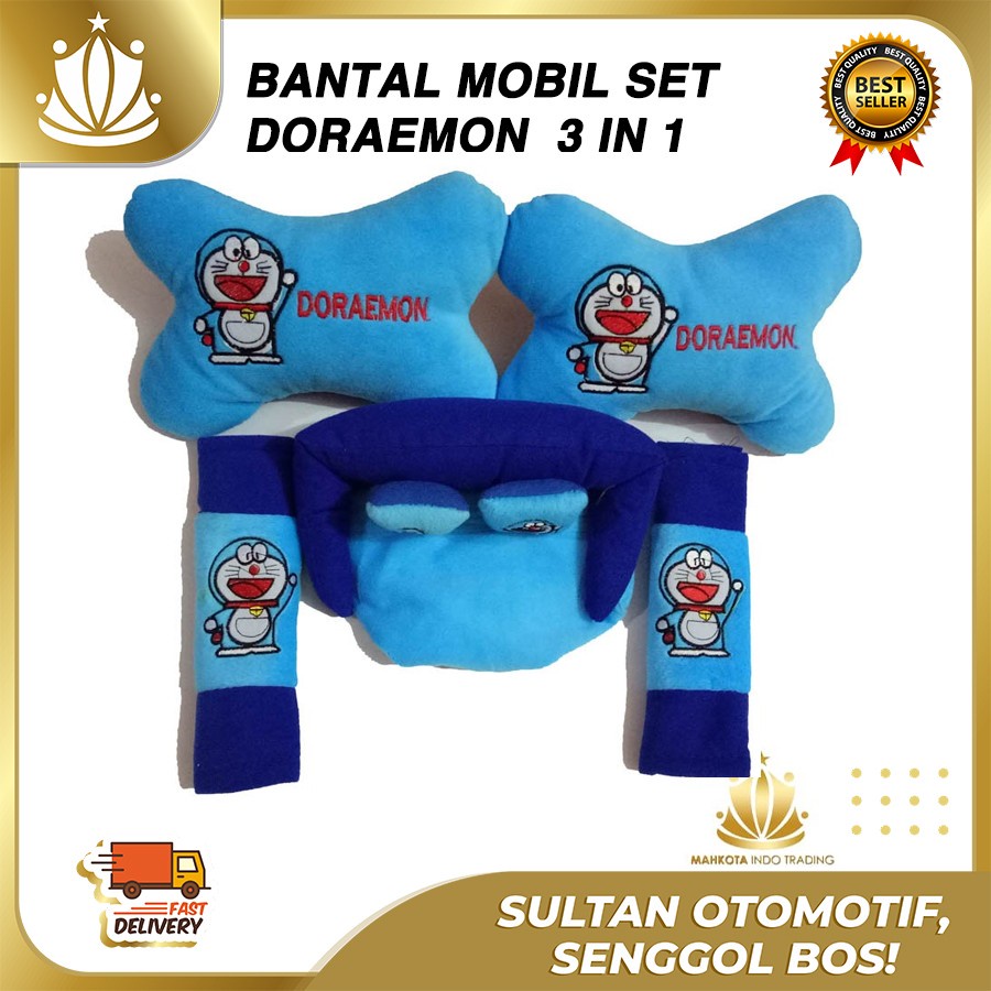 Bantal Jok Mobil Doraemon 3in1 / Bantal Leher Mobil Doraemon / Tempat Tisu Doraemon
