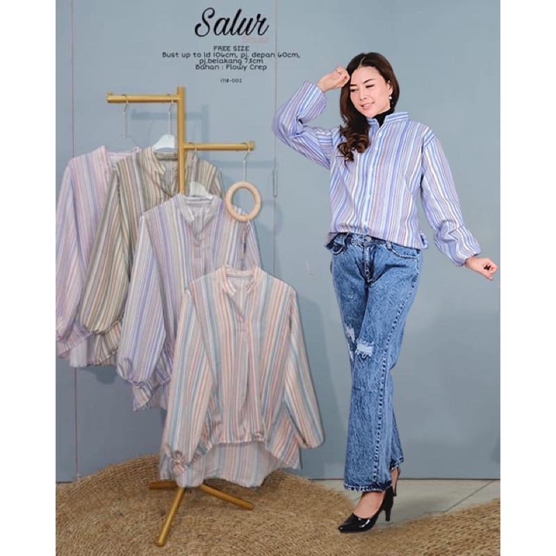 BEFAST - ZSO OOTD Kemeja NAFIYA / Sallo Blouse Stripe / Pakaian Kemeja Garis- Garis / Atasan Kemeja Lengan Panjang / Fashion Kekinian Remaja ABG / Kemeja Casual Wanita / Kem Bisa Di Jadikan Outer / Terlaris