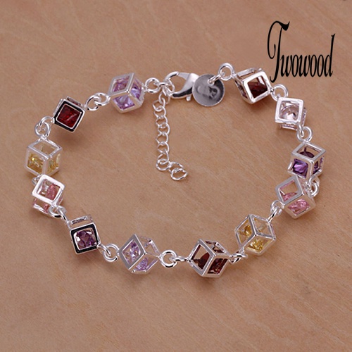 Gelang Bentuk Kubus Warna-Warni Bahan Silver Plated Untuk Wanita