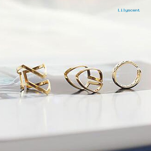 Ls 3Pcs / Set Cincin Knuckle Midi Model Terbuka Desain Anak Panah Hollow Untuk Wanita