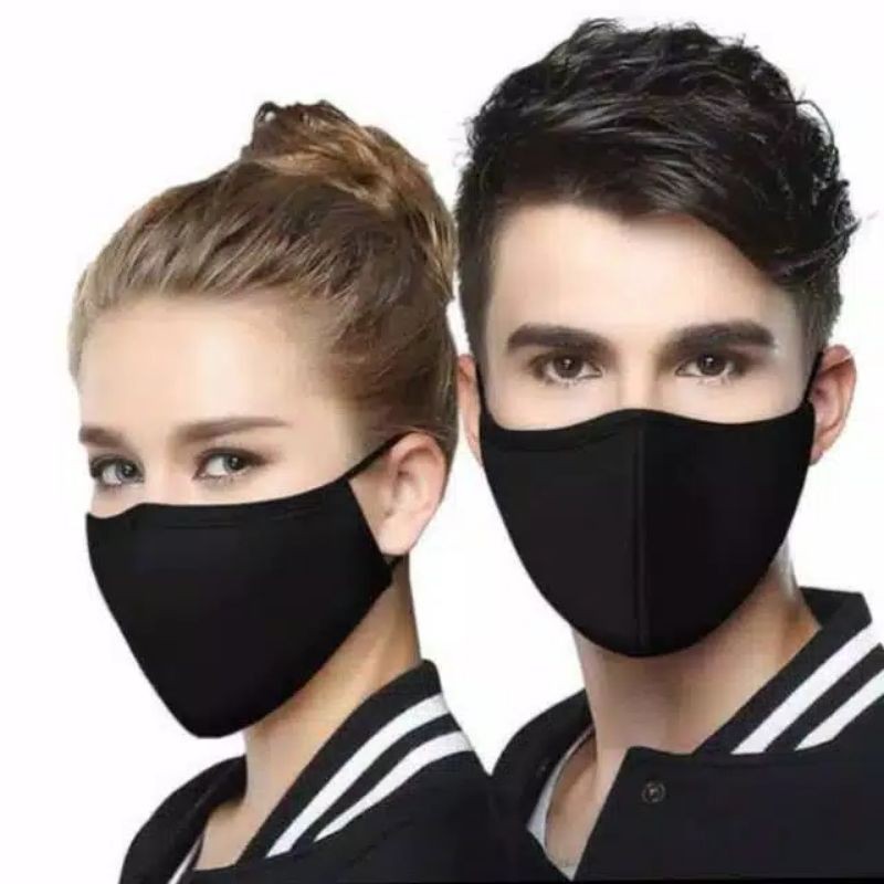 Masker duckbill kain hitam isi 12 pcs (satu lusin)