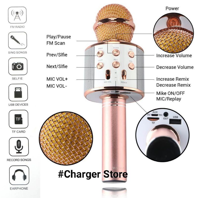 Mic Karaoke Bluetooth WS858 Wireless Portabel Speaker Smule Mic ( Bisa Jadi Speaker Juga ) ORIGINAL MIC WS858