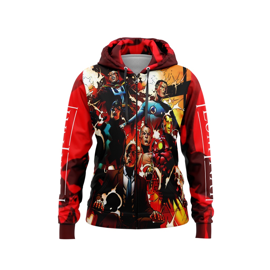 Jaket Hoodie Wanita Superhero Illuminati Marvel Full Printing Custom