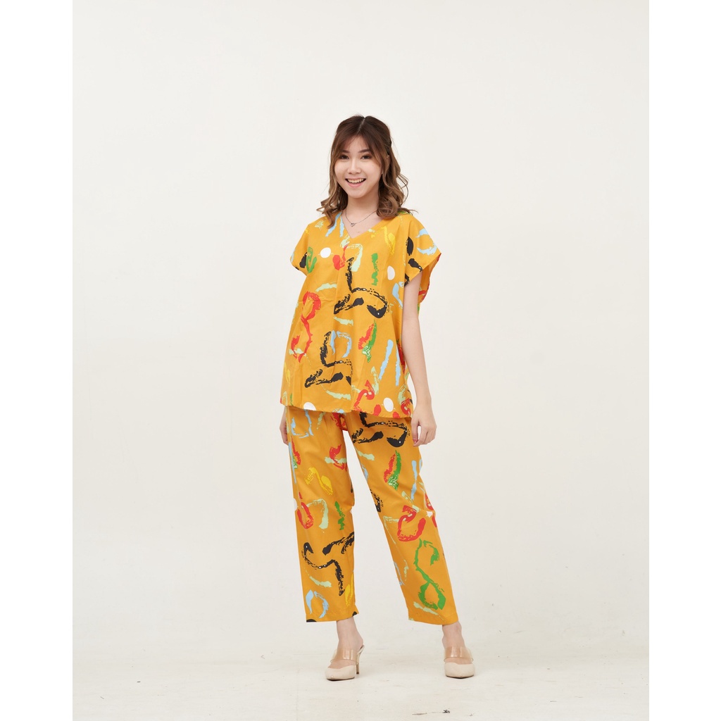 IZANY Piyama One set  Korean allsize Celana Panjang / Set Cel / Daily Set-KOREAN HAVANA MUSTRD