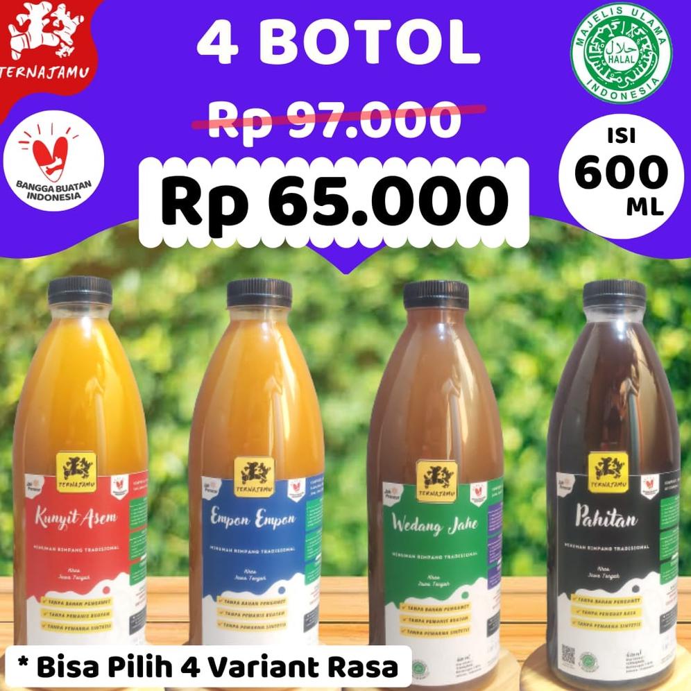 

gunturputra39 Promo 4 Botol Jamu Kunyit Asem, Beras Kencur, Empon Empon, Wedang Jahe, Kunyit Asam Sirih 600 ml TERLARIS TERPERCAYA ORIGINAL