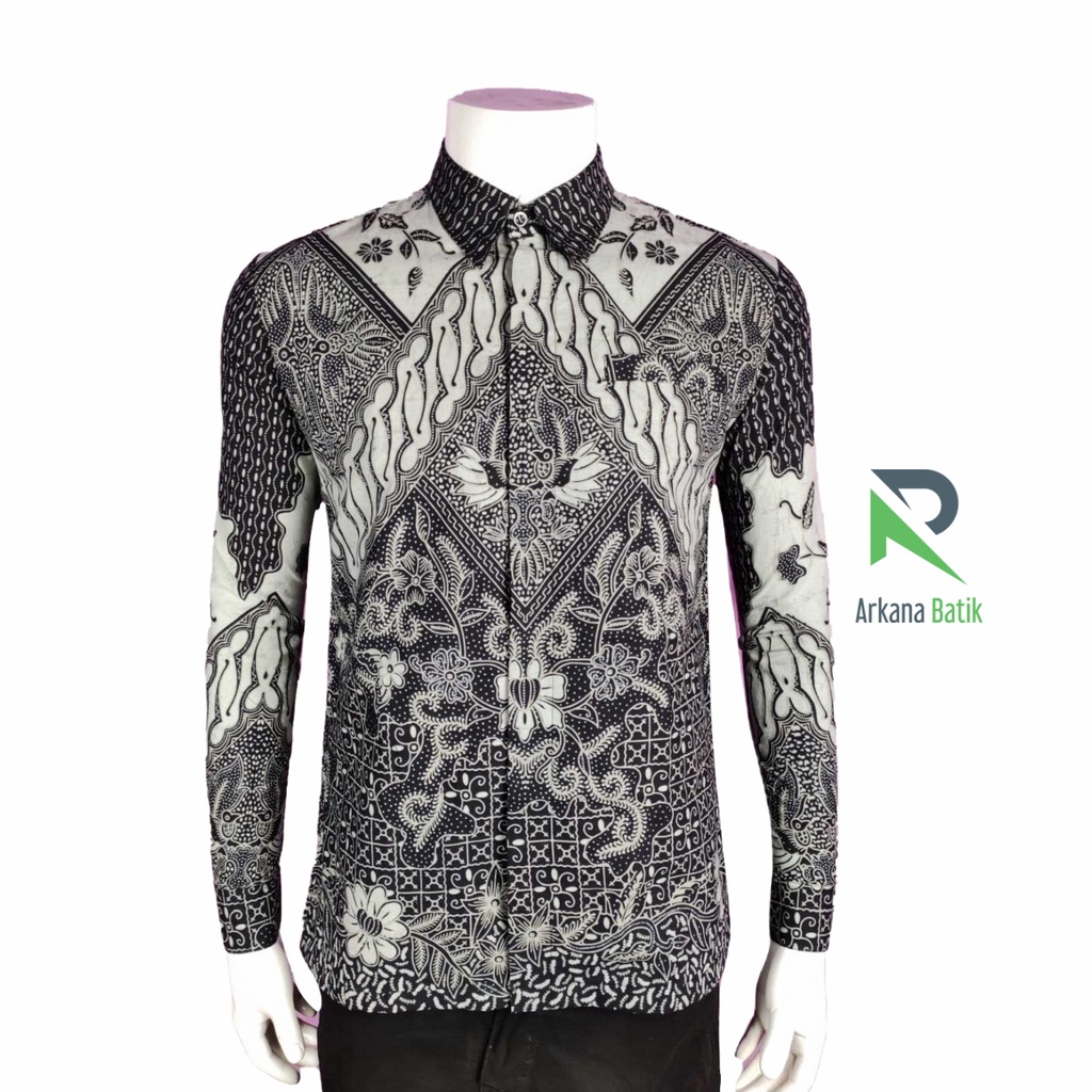 BATIK SLIMFIT Arkana ABU ABU ELEGAN Terbaik lengan panjang Pria