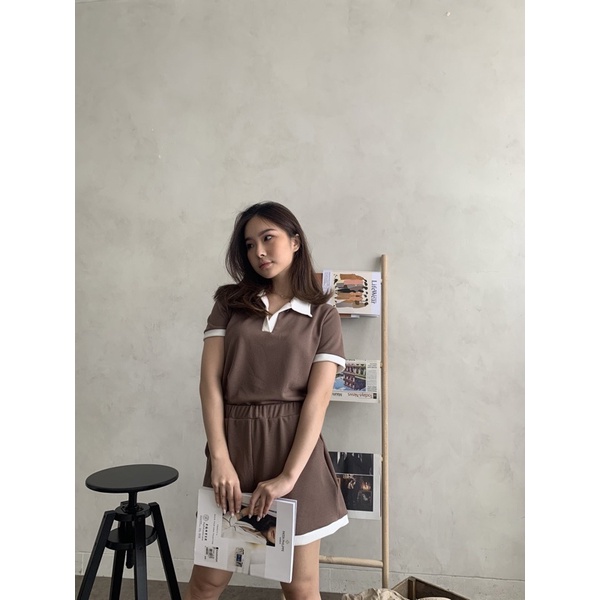 Teddy Waffle Set-dark mauve - white