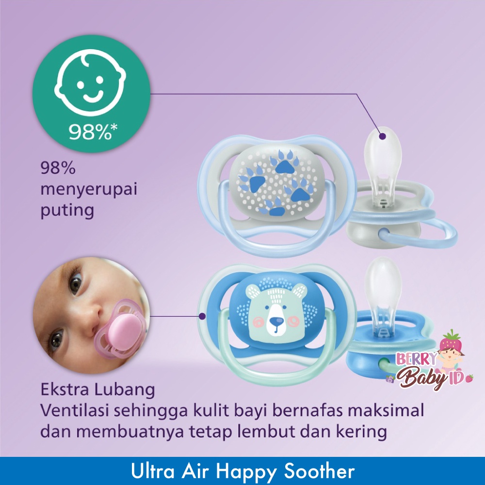 Philips Avent 2 Pcs Ultra Air Happy Empeng Bayi 6-18m Pacifier Soother Berry Mart