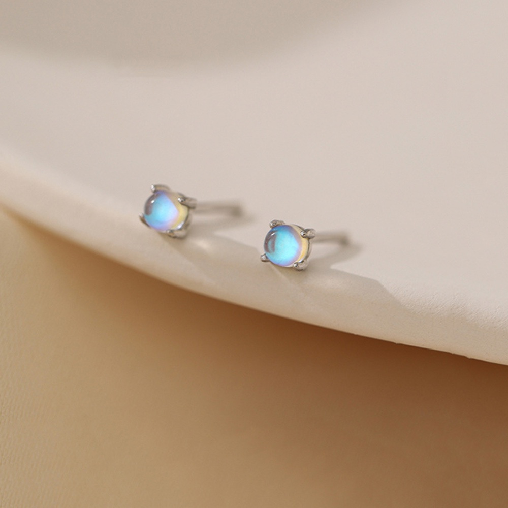 Anting Stud Mini Bentuk Bulat Geometris Moonstone Untuk Wanita