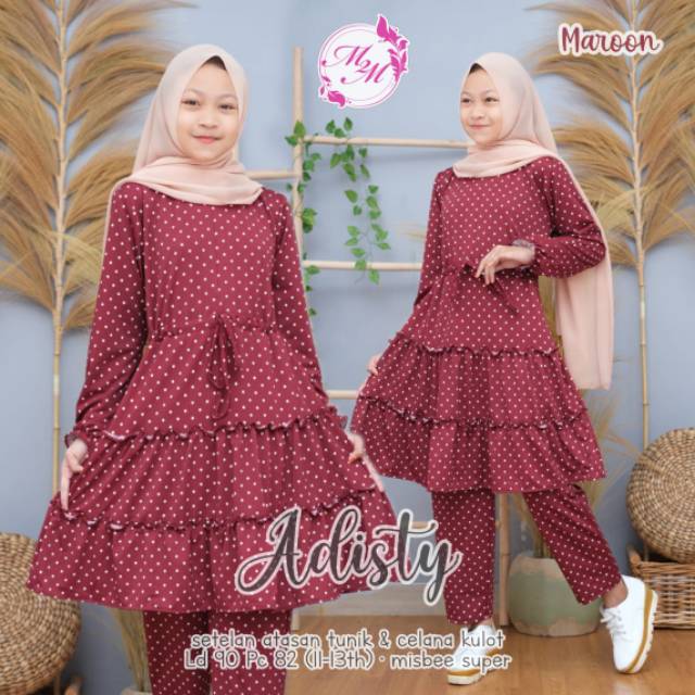 adisty SETELAN TUNIK ANAK PEREMPUAN MOTIF POLKADOT MISBEE SUPER