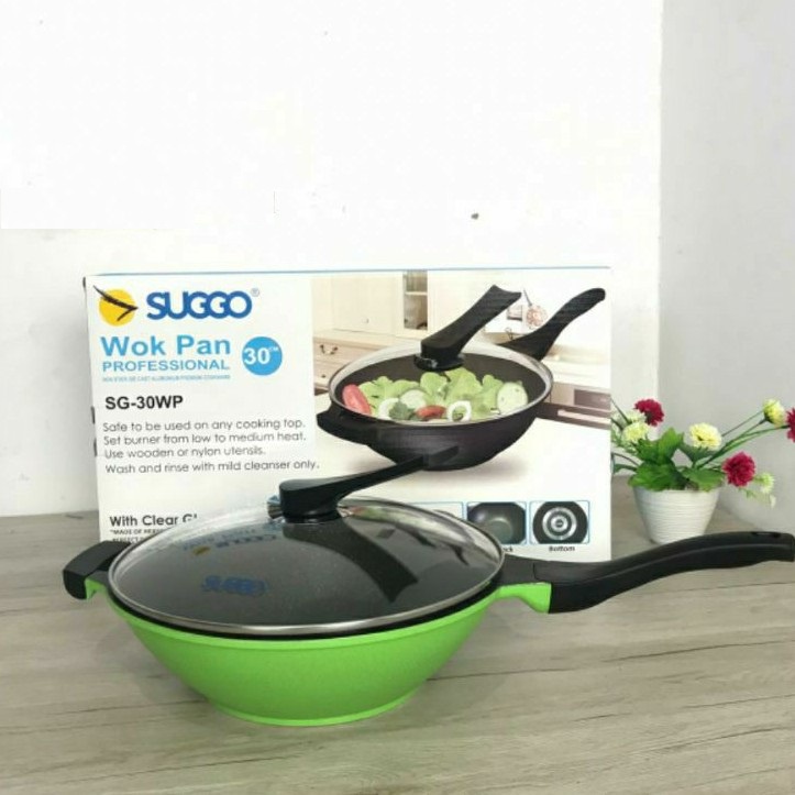 SG-32WP Wok Pan Suggo 32cm Jumbo Size Panci Wok Pan Tutup Kaca Premium Quality Kuat dan Tebal