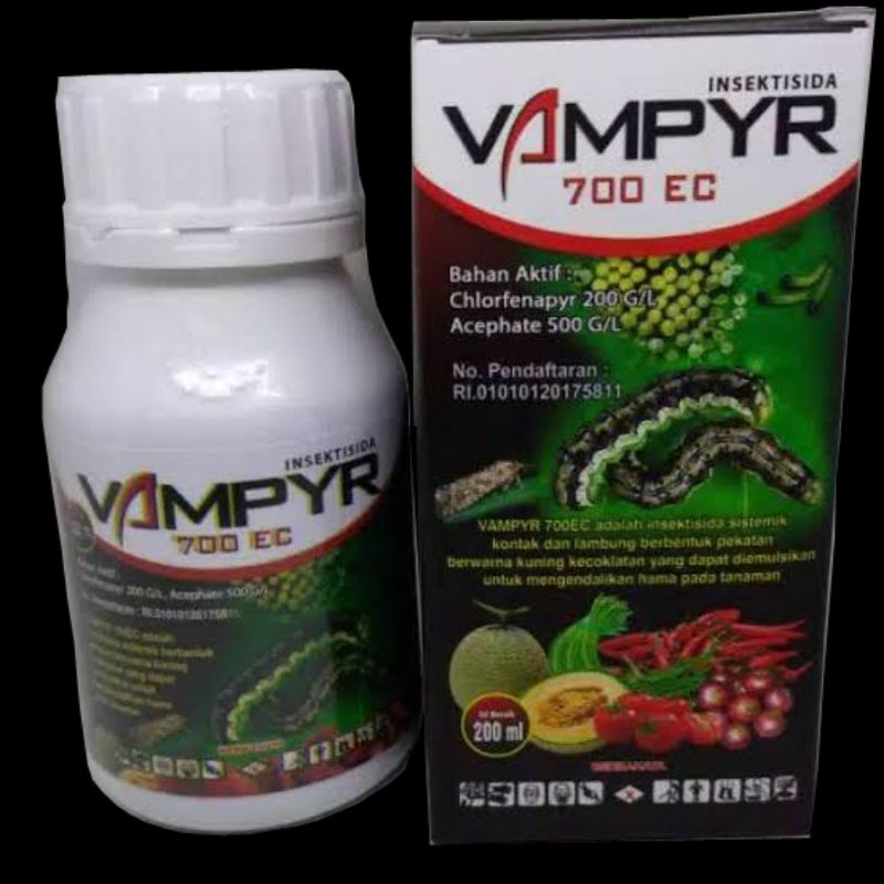 VAMPYR 700 EC. Bahan Aktif : Chlorfenapyr 200 g/l + Asefat 500 g/l. Tersedia kemasan 100 ml & 200 ml