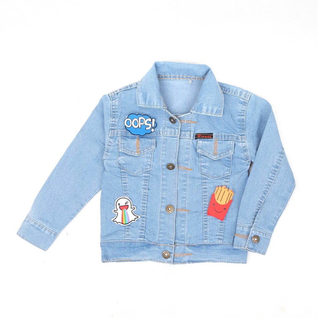 ORIGINAL JAKET JEANS ANAK LAKI LAKI PEREMPUAN JAKET BAYI OOPS BLUE SERIES BORDIR R