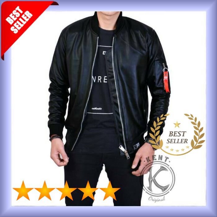 Jaket Pria / Jaket Jeans / Jaket Kulit / Jaket Bomber Pria Kent Hitam
