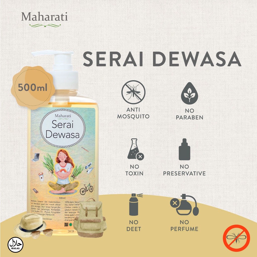 MAHARATI SERAI DEWASA ANTI NYAMUK ALAMI INDOOR &amp; OUTDOOR [250ML &amp; 500ML]