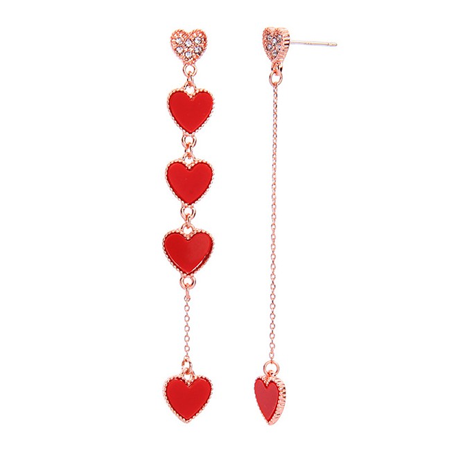 LRC Anting Tusuk Fashion Red S925 Sterling Silver Drip Heart-shaped Acrylic Earrings F91435